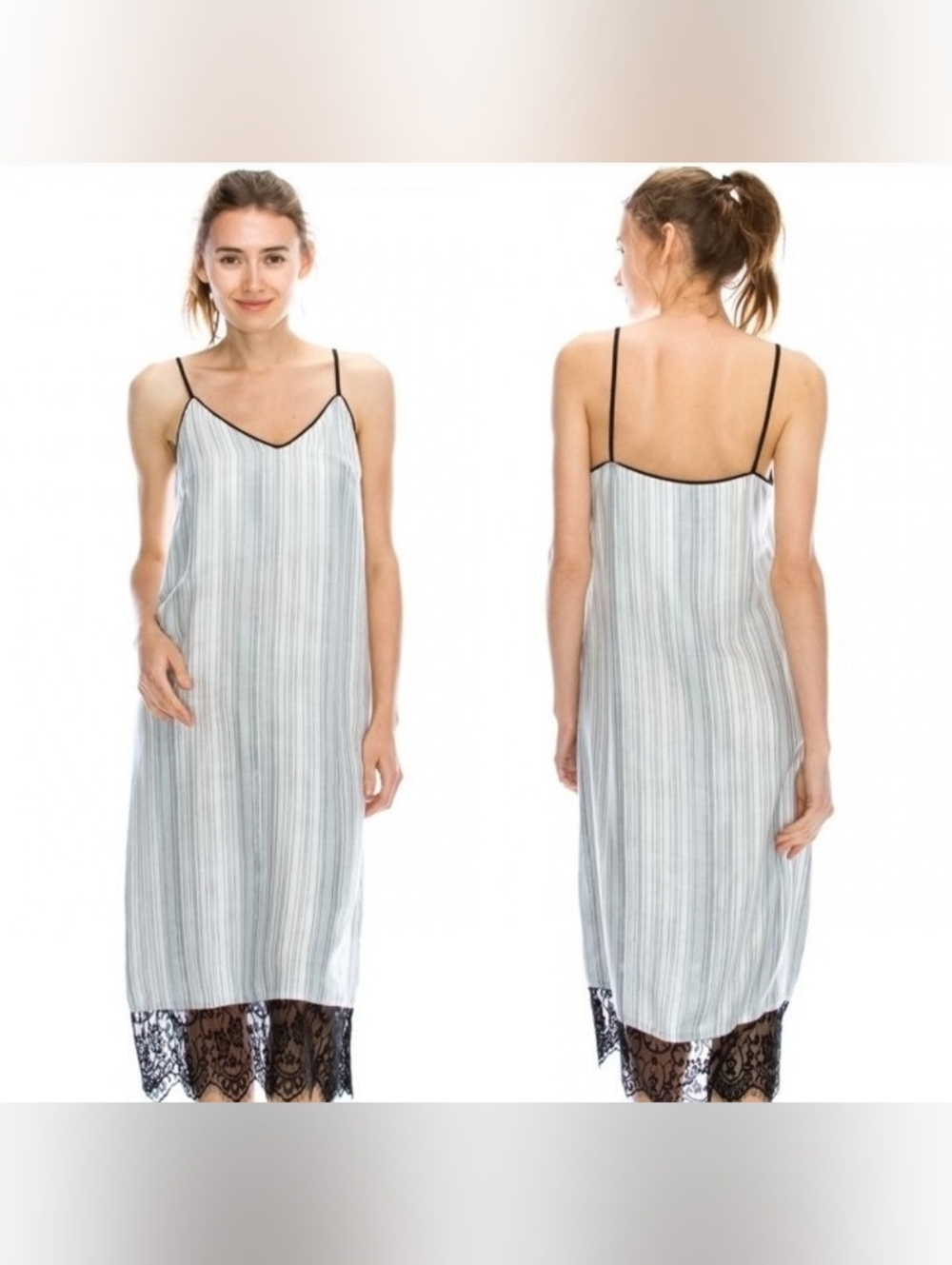 Striped Lace-Trim Slip Dress - Women's